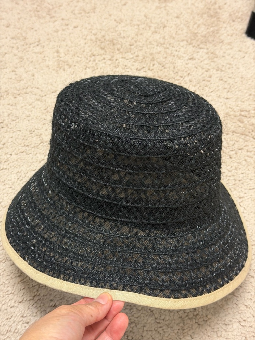 Woven Black Bucket Hat with Cream Trim - Women's Accessory